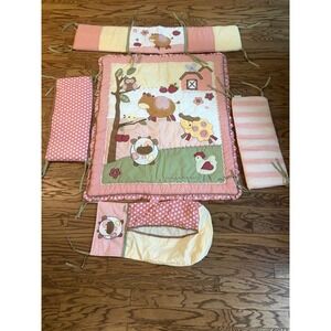 Vtg CoCaLo Abby's Farm Baby Bedding Set Pink Farm Animal Cow Horse Sheep